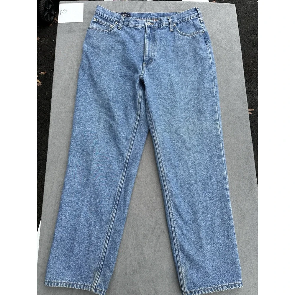 VTG 90s Lands' End Square Rigger Plaid Flannel Lined Jeans Denim Mens 36x31.5